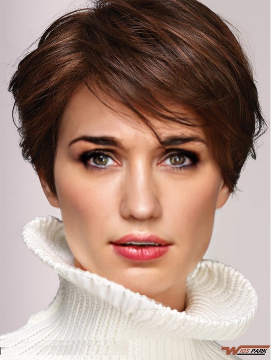 Ladies Wigs Brown Cropped Wavy Boycuts Wigs