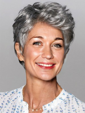 Wigs For Women Salt And Pepper Cropped Wavy Grey Wigs