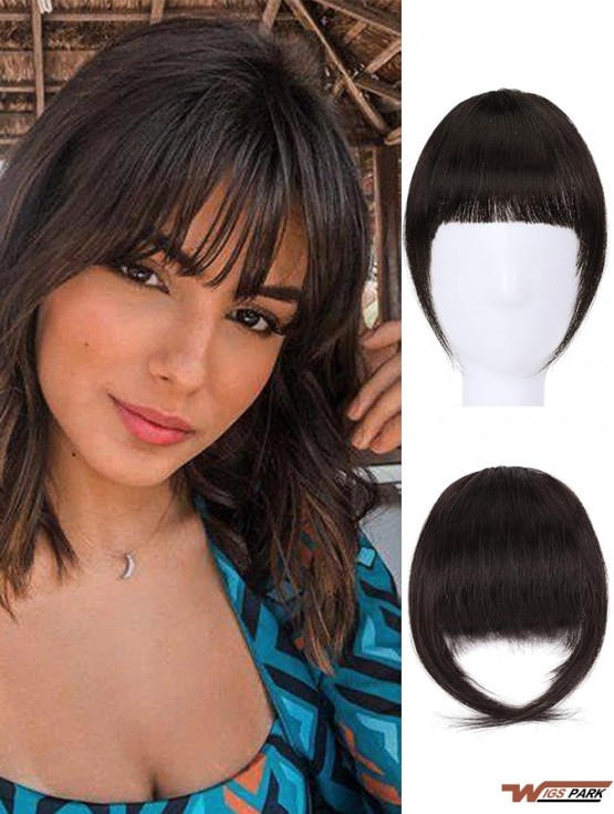 Human Hair Clip in Bangs Real Human Hair Extensions Clip in French Bangs Fringe with Temples Clip on Fringe Bangs Hair Pieces for Women