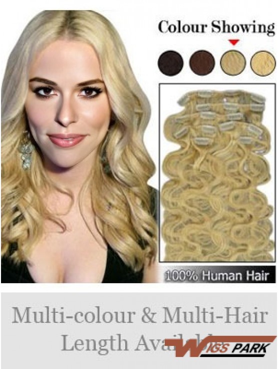 Designed Blonde Wavy Remy Real Hair Clip In Hair Extensions