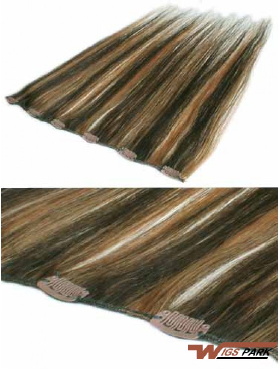 Fashion Brown Straight Remy Real Hair Clip In Hair Extensions