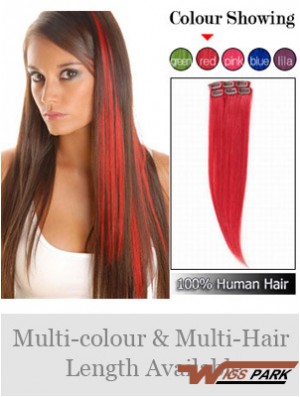 Fashionable Red Straight Remy Real Hair Clip In Hair Extensions