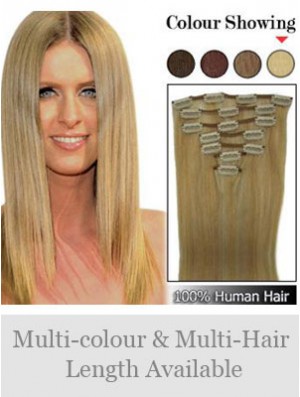 Stylish Blonde Straight Remy Real Hair Clip In Hair Extensions