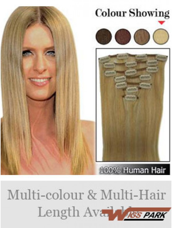 Stylish Blonde Straight Remy Real Hair Clip In Hair Extensions