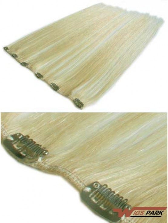 Designed Blonde Straight Remy Real Hair Clip In Hair Extensions