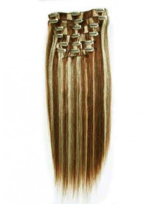 New Brown Straight Remy Real Hair Clip In Hair Extensions