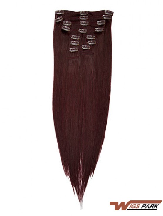 Fashionable Red Straight Remy Real Hair Clip In Hair Extensions