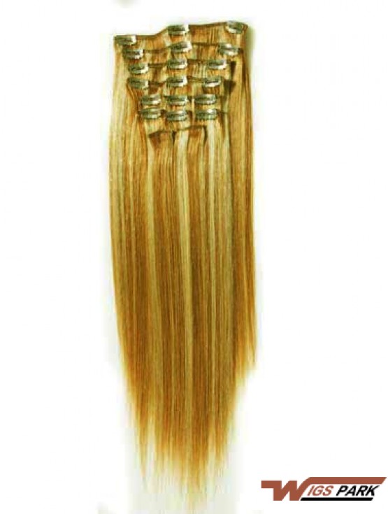 Durable Blonde Straight Remy Real Hair Clip In Hair Extensions