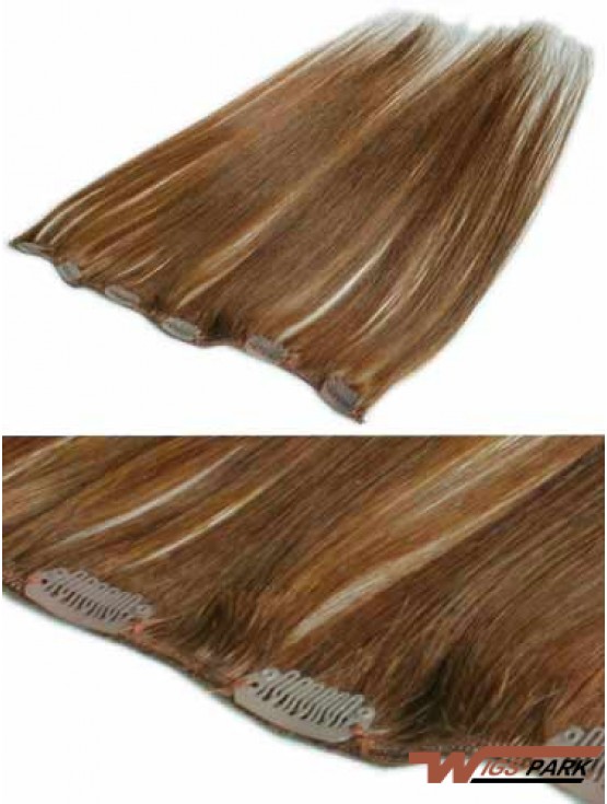 Comfortable Brown Straight Remy Real Hair Clip In Hair Extensions