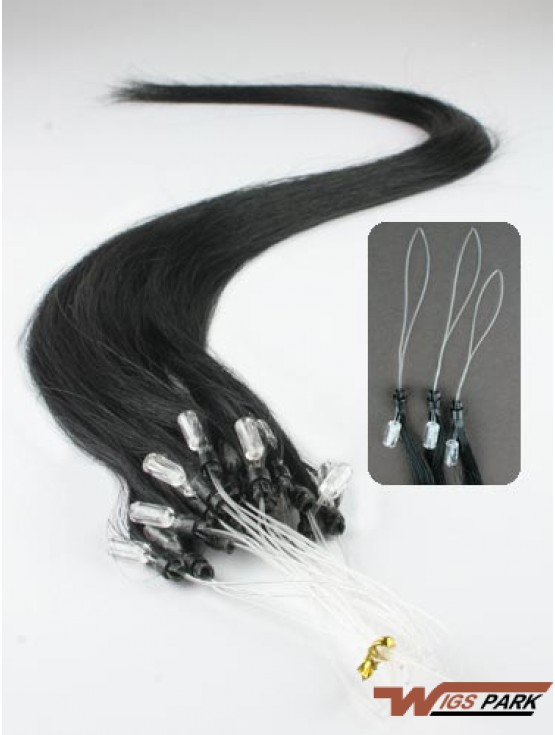 Fashionable Black Straight Micro Loop Ring Hair Extensions