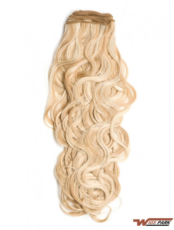 Curly Remy Real Hair Blonde Stylish Weft Extensions