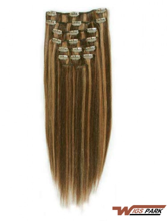 Fashion Brown Straight Remy Real Hair Clip In Hair Extensions