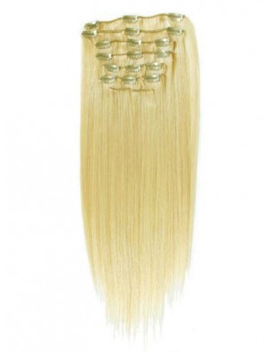 Style Blonde Straight Remy Real Hair Clip In Hair Extensions