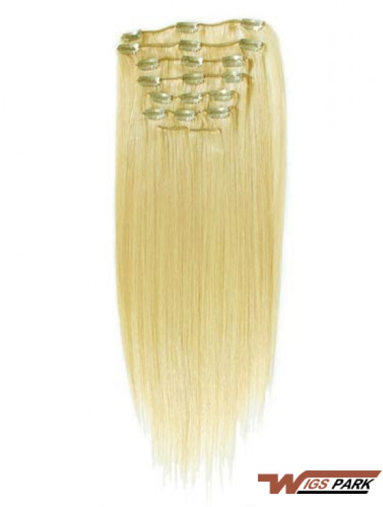 Style Blonde Straight Remy Real Hair Clip In Hair Extensions