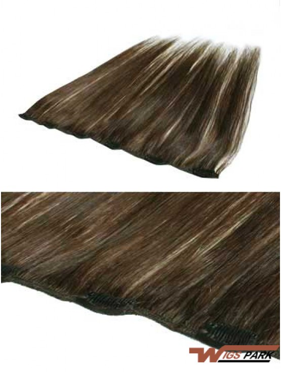 Convenient Brown Straight Remy Real Hair Clip In Hair Extensions