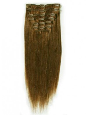 Ideal Brown Straight Remy Real Hair Clip In Hair Extensions