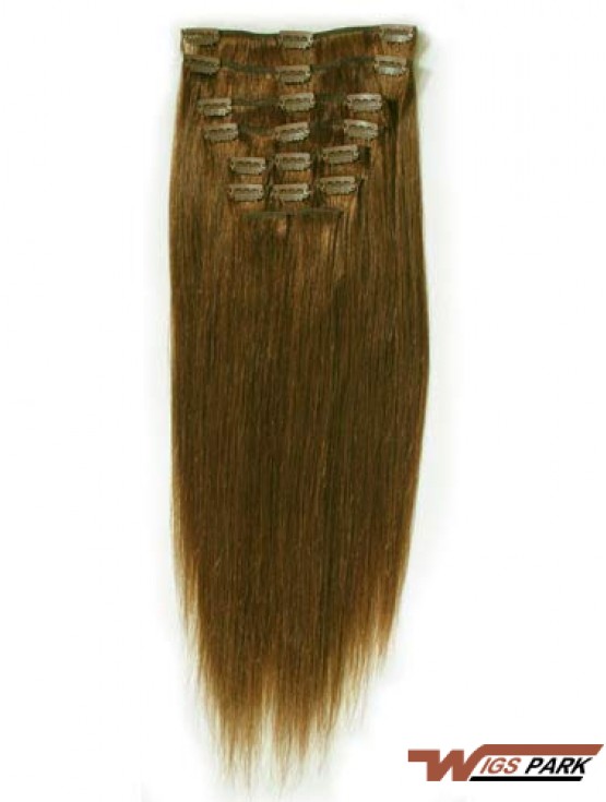 Ideal Brown Straight Remy Real Hair Clip In Hair Extensions