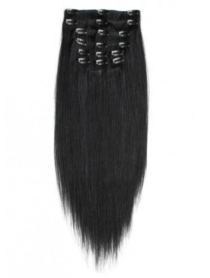 No-Fuss Black Straight Remy Real Hair Clip In Hair Extensions