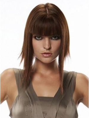 Real Hair Hairpieces Straight Style Long Length Auburn Color