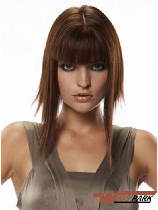 Real Hair Hairpieces Straight Style Long Length Auburn Color