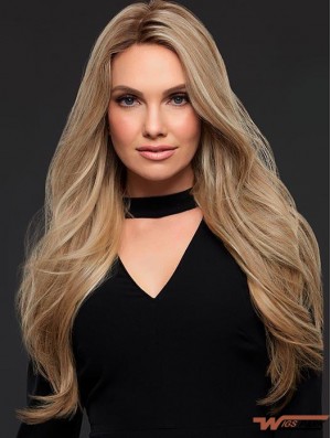 24 Inches  Good Blonde Long Wavy Real Hair Women Lace Wig 