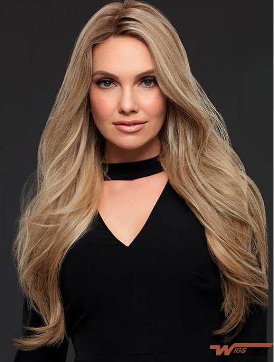 24 Inches  Good Blonde Long Wavy Real Hair Women Lace Wig 