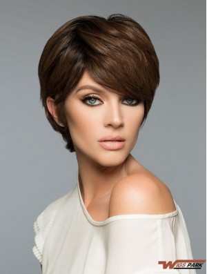 Fashion Brown Cropped Straight Boycuts Real Hair Wigs