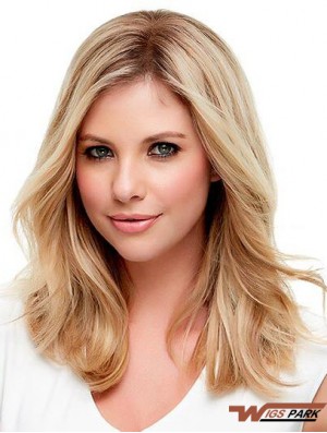 Real Hair Wavy Blonde With Monofilament Blonde Color Shoulder Length