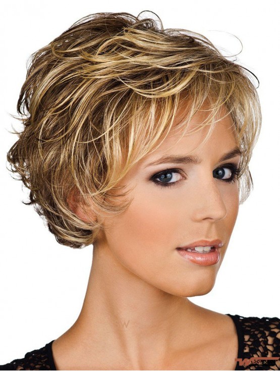 Real Hair Wigs UK Layered Cut Wavy Style Short Length