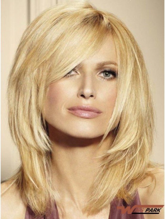 100% Real Hair Wigs Blonde Color Shoulder Length Layered Cut