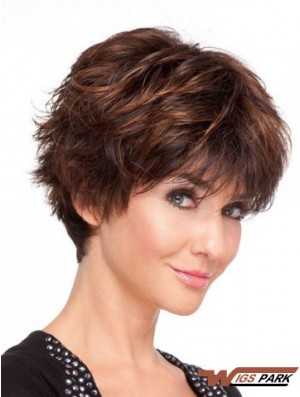 Remy Real Layered Short Wavy Monofilament Real Hair Wigs UK