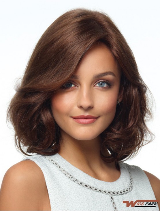 Curly Real Hair Wigs With Monofilament Layered Cut Brown Color