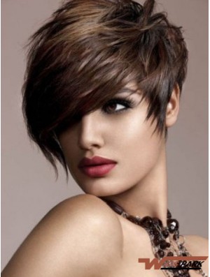 Real Hair Brown Wig Straight Style Short Length Boycuts