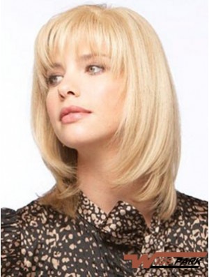 Real Hair Monofilment Wigs With Bangs Monofilament Straight Style