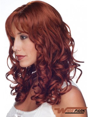 16 inch Red Remy Real Curly Long With Bangs Monofilament Wig Sale UK