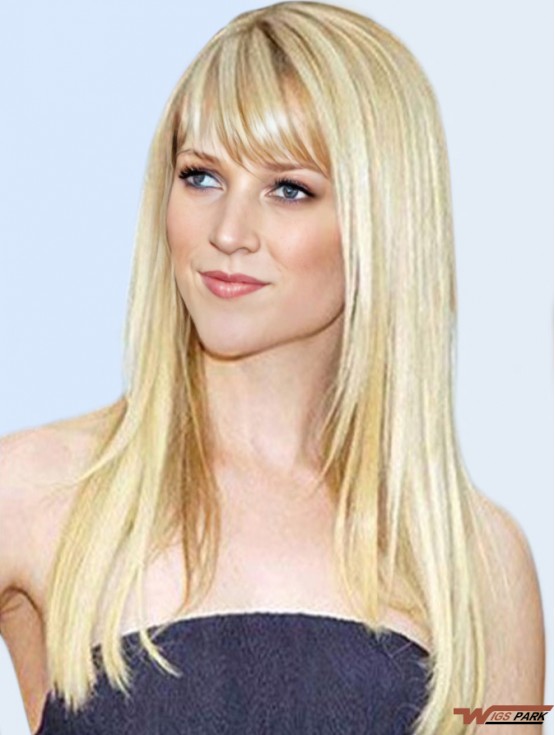 Blonde Remy Real Long Straight With Bangs Mono Wigs Real Hair