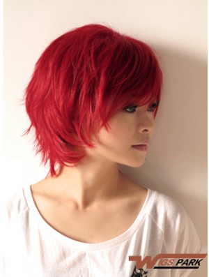 Wavy Wigs In Real Hair Wavy Style Short Length Red Color