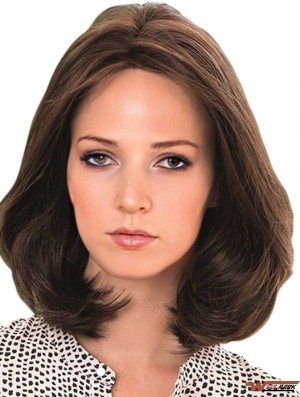 Real Hair Wig Brown With Lace Front Shoulder Length Brown Color