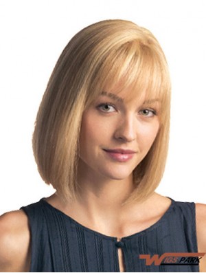 Monofilament Chin Length Blonde Bobs Remy Real Hair Bob Wig