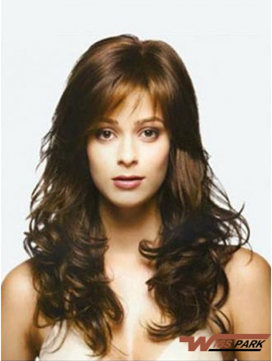 Brown Long Top Wavy With Bangs Lace Wigs