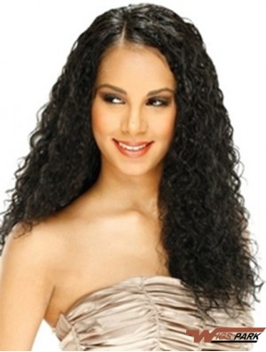 Real Hair Lace Front Wig Curly Style Long Length Black Color