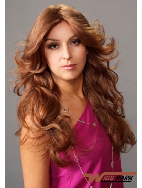 Layered Suitable Wavy Auburn Long Real Hair Lace Front Wigs