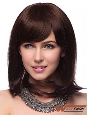 Auburn Synthetic Wig With Bangs Capless Shoulder Length Auburn Color