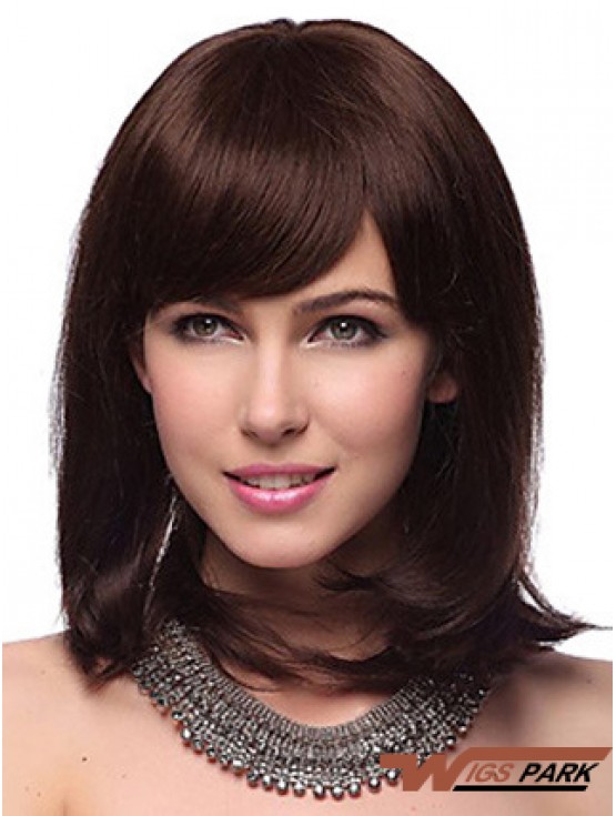 Auburn Synthetic Wig With Bangs Capless Shoulder Length Auburn Color