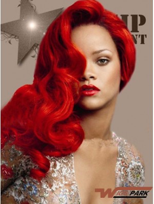 Red Wig Real Hair With Capless Wavy Style Long Length