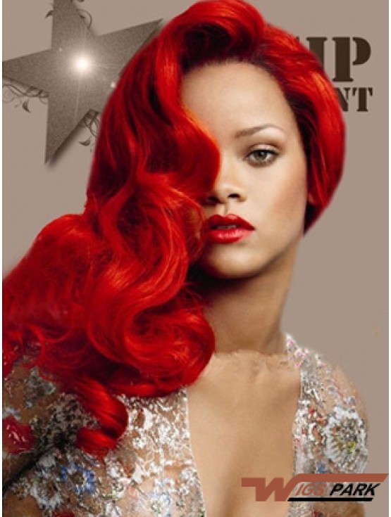 Red Wig Real Hair With Capless Wavy Style Long Length