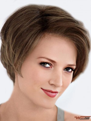 Real Hair Wigs Affordable Lace Front Wigs Monofilament Straight Style Brown Color Short Length Wigs