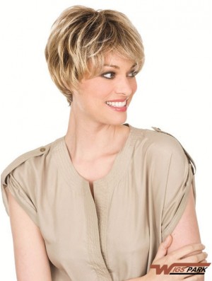 Real Hair Blonde Wigs With Lacr Front Chin Length Straight Style