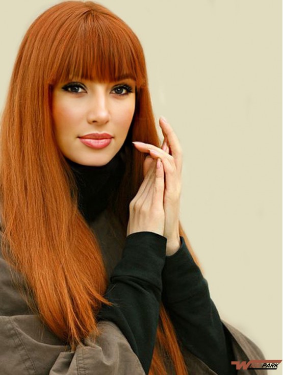 100% Real Hair Lace Front Wigs With Bangs Straight Style