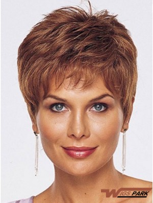 Straight Style Cropped Length Auburn Color wig